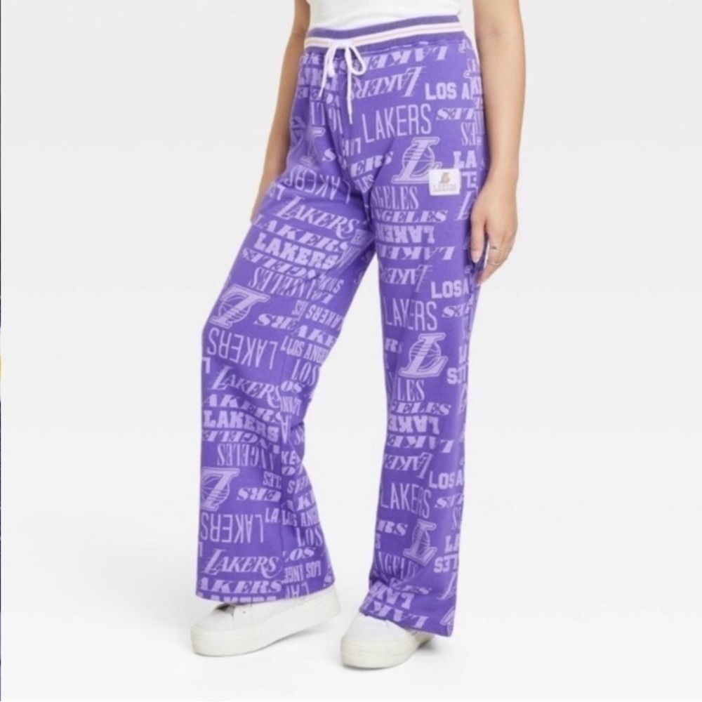 Los Angeles Lakers Wide Leg Pants XS Purple Logo Print NBA Lounge Pants NWT - Picture 8 of 10